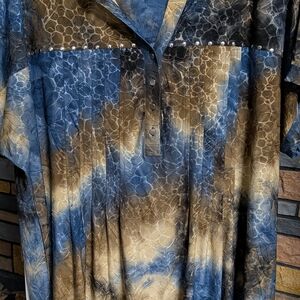 Blue and Brown Tie-Dye Shirt with Stud Details